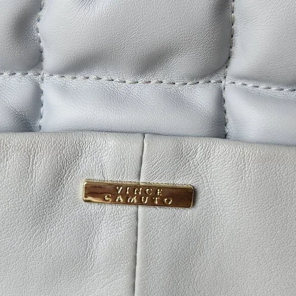 Vince Camuto Jass Quilted Puffy Large Shoulder Bag Tote Gray Faux Leather Soft - Picture 6 of 13